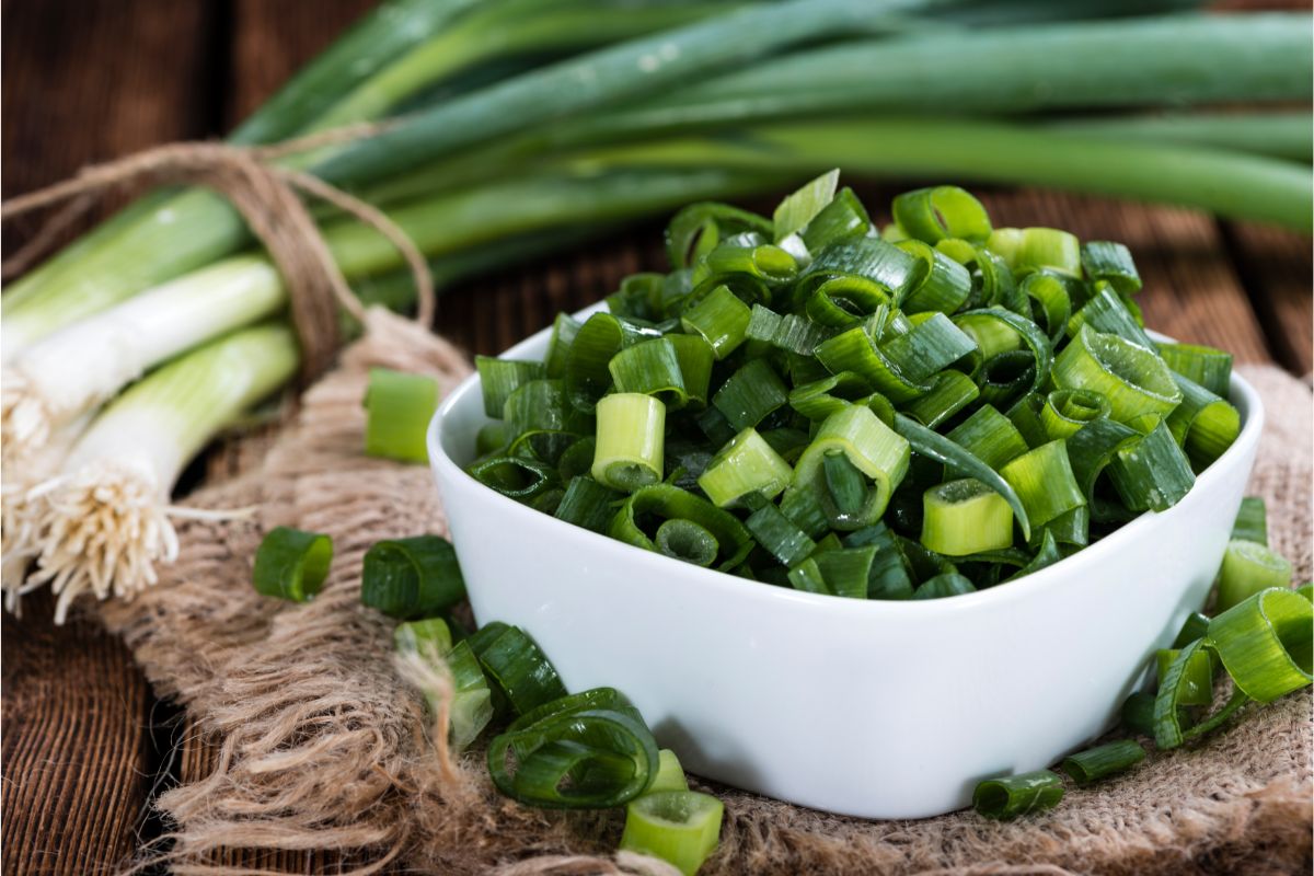 chopped scallions in bowl