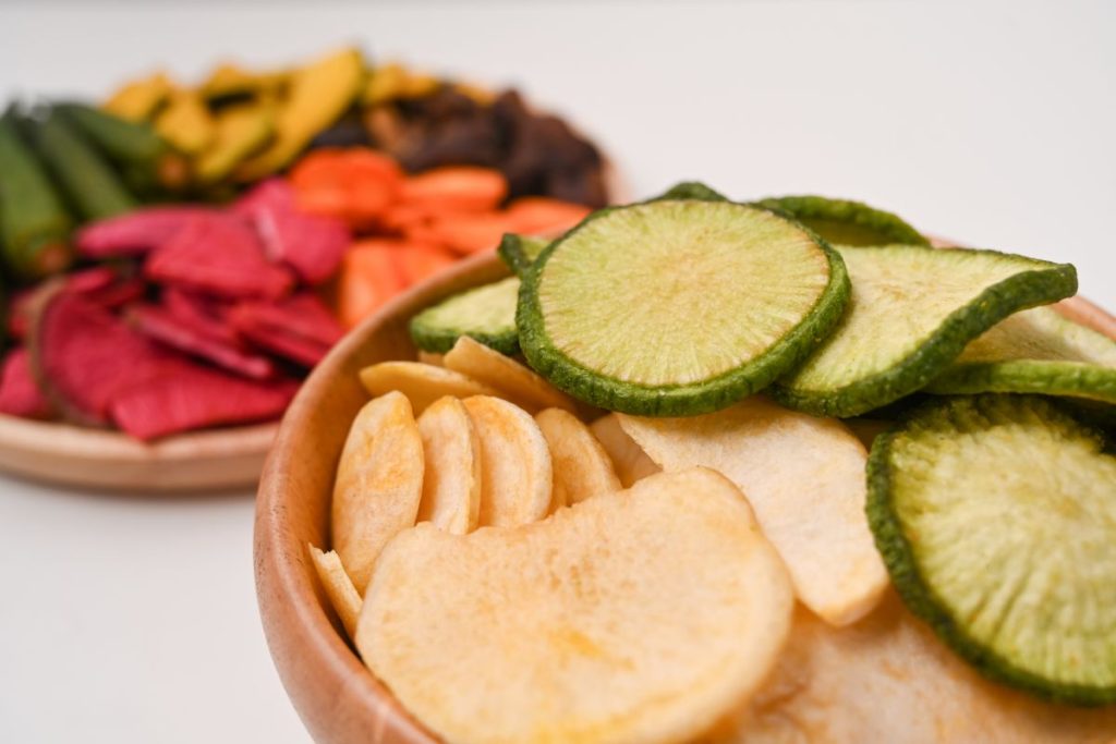 Dried veggie chip assortment in bowl