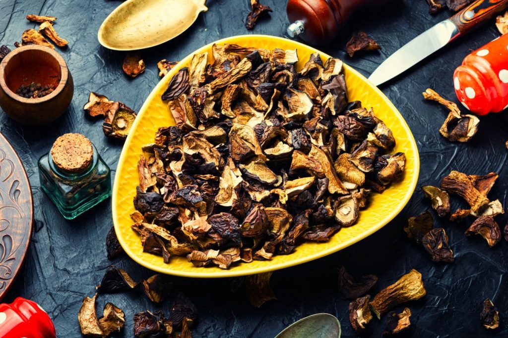 dried mushrooms on yellow plate