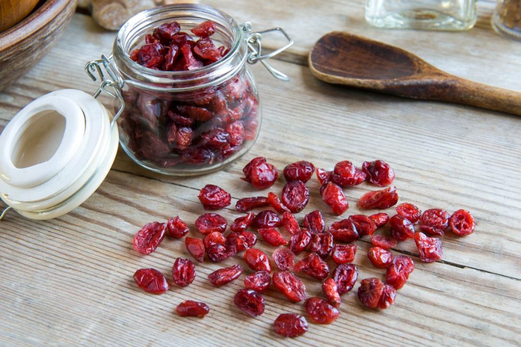 Dried cranberries in an airtight container