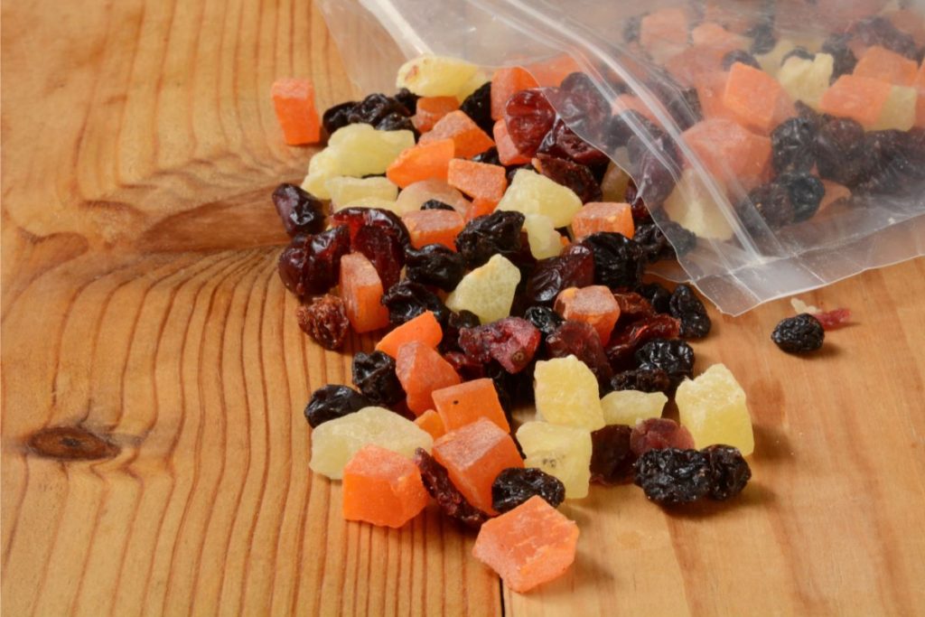 Dried fruit in a freezer bag