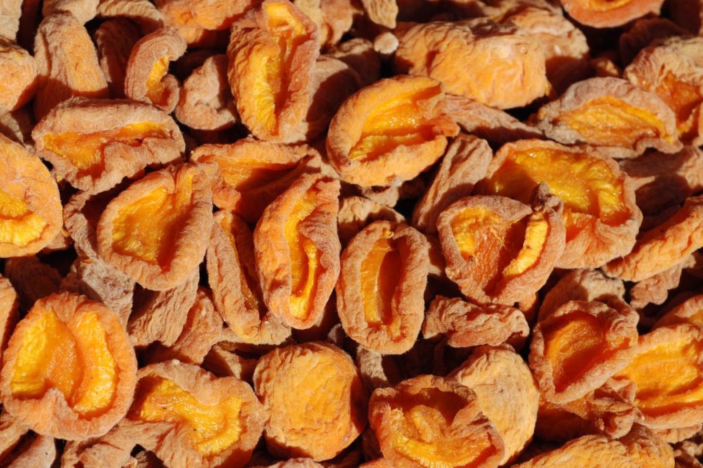 Peach halves dried in the oven