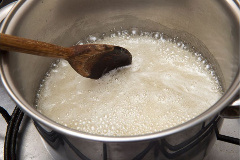 Pot of sugar syrup at a boil