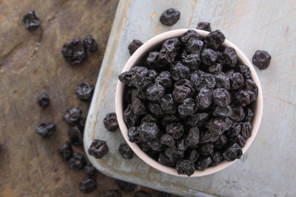 Dried blueberries in a bowl