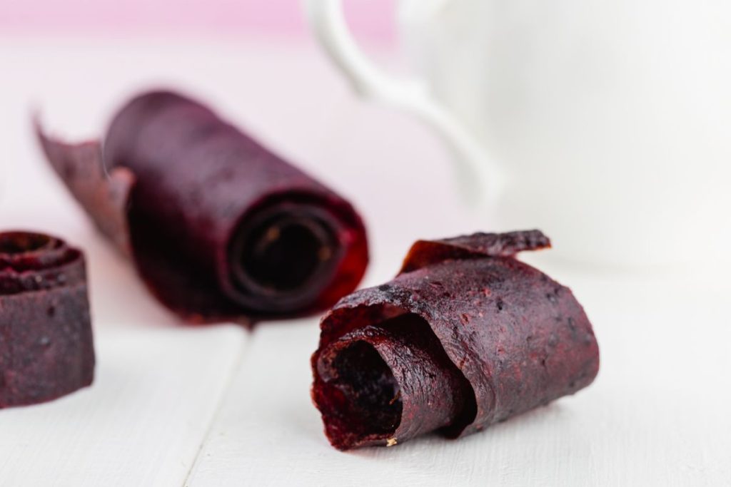 Blueberry fruit leather roll up