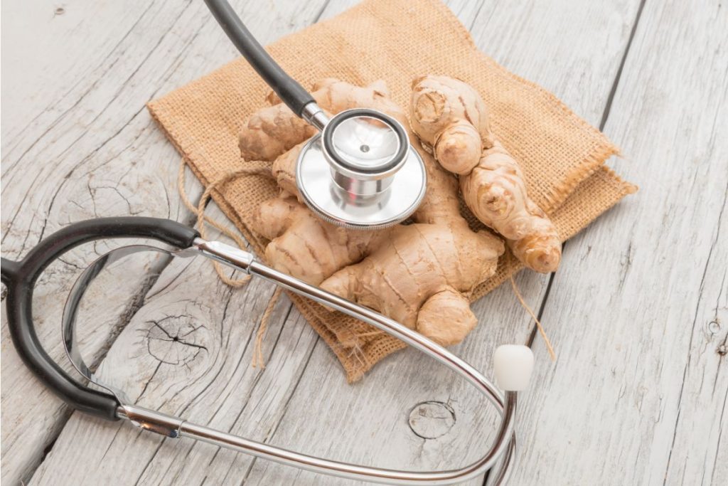Stethoscope on top of a ginger root 