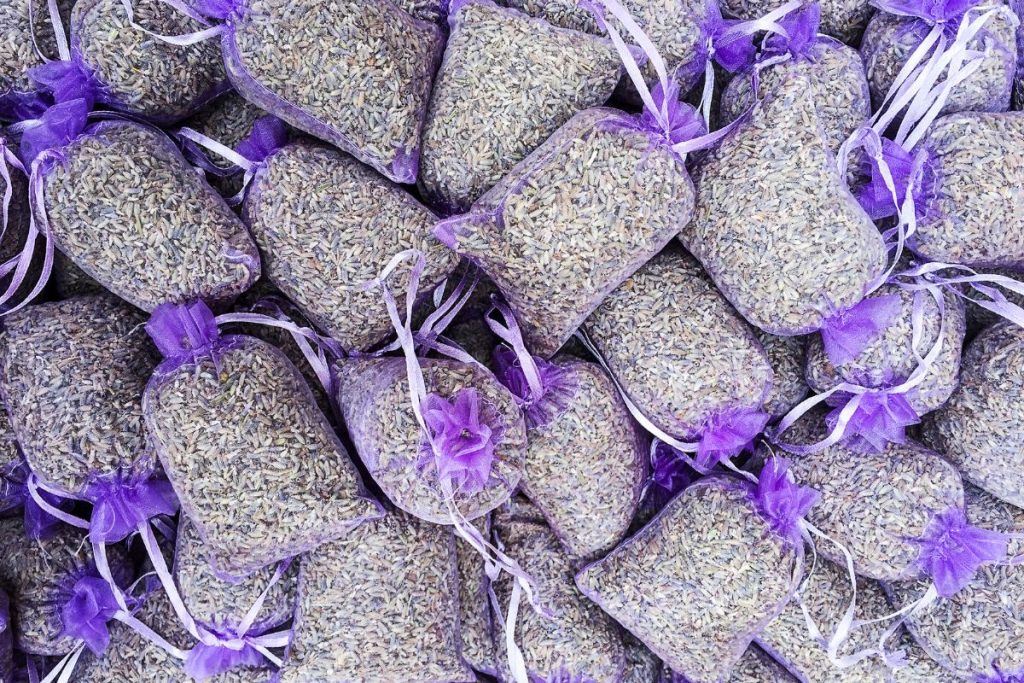 Lavender sachets in purple tulle bags