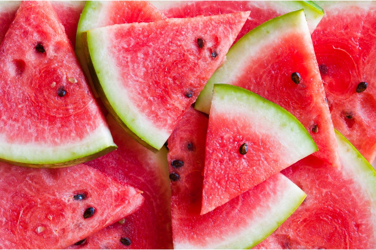 Watermelon slices with rind on